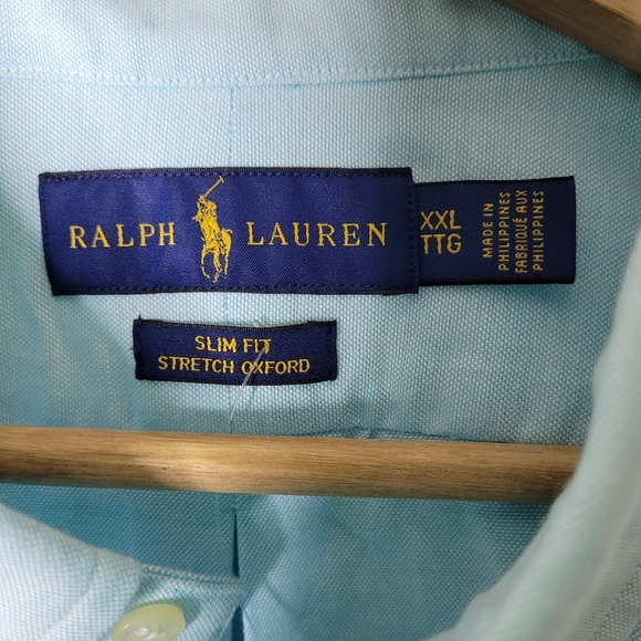NWT Polo Ralph Lauren Slim Fit Stretch Oxford Shirt XXL Aegean Blue Flesh Pony - Picture 6 of 8